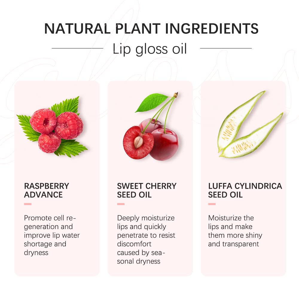 Hydrating Lip Glow Oil, Plumping Lip Gloss, Moisturizing Lip Oil Gloss, Transparent Moisturizing Lip Balm, Natural Lip Plumper, Lip Plumper Gloss Make Lips Fuller and Moisturizing (Cherry)