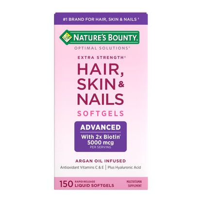 Nature's Bounty Advanced Hair, Skin & Nails, Argan-Infused Vitamin Supplement with Biotin and Hyaluronic Acid, 150 Rapid Release Softgels, 50 Total Servings