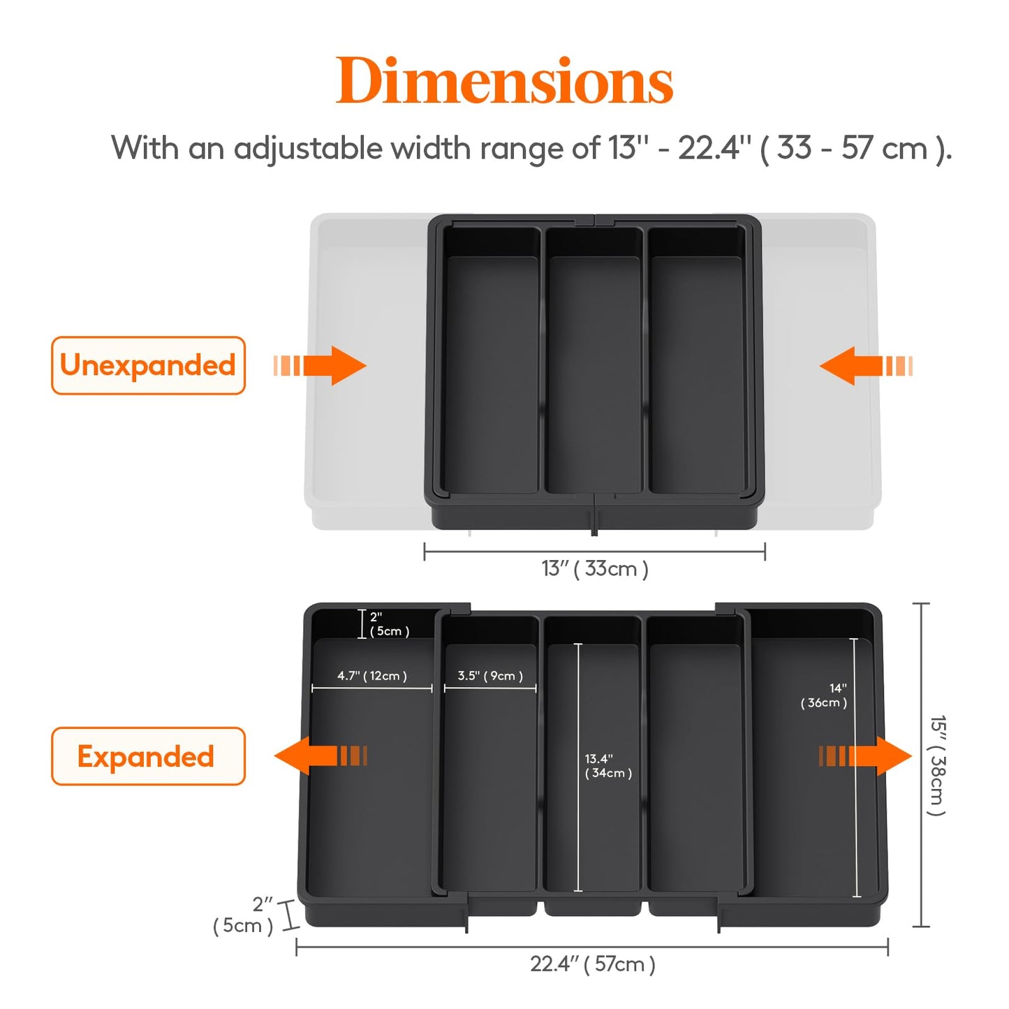 Lifewit Utensil Organizer for Kitchen Drawers, Expandable Cooking Utensil Tray, Adjustable Cutlery Silverware Flatware Holder, Plastic Kitchen Spatula Tools and Gadgets Storage Divider, Large, Black
