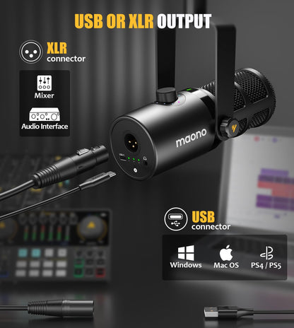 MAONO Dynamic Microphone, USB/XLR Podcast PC Microphone with Software, EQ,Tap-to-Mute, Headphone Jack, Gain Knob & Volume Control, Studio Mic for Broadcast, Recording, Streaming & Gaming (PD400X)