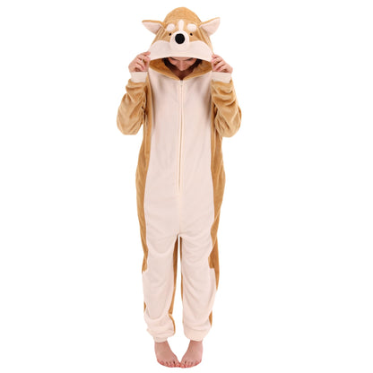 COSUSKET Snug Fit Unisex Adult Onesie Pajamas, Animal Flannel Cosplay Corgi One Piece Halloween Costume Sleepwear Homewear