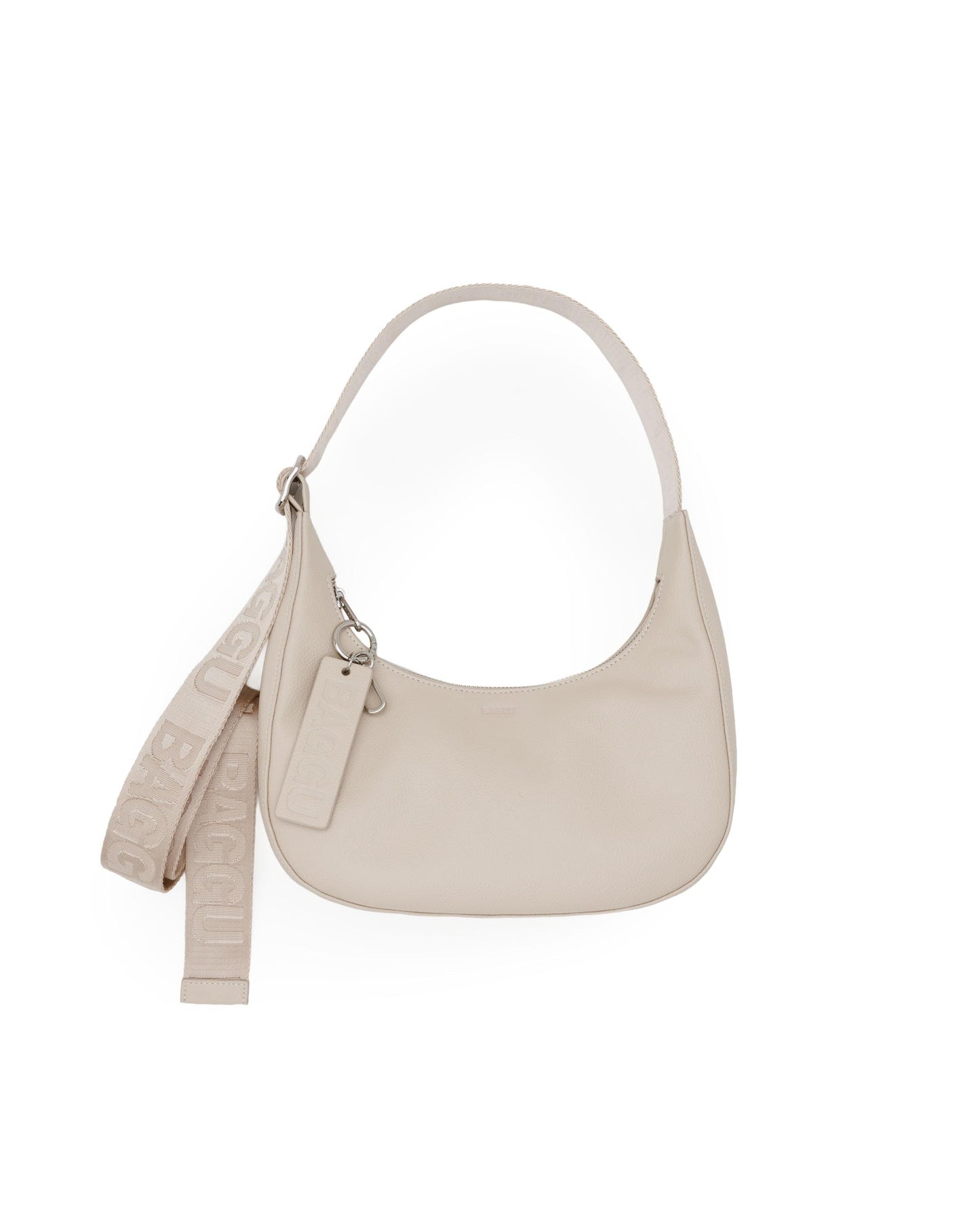 Small Recycled Leather Crescent Bag - Stone