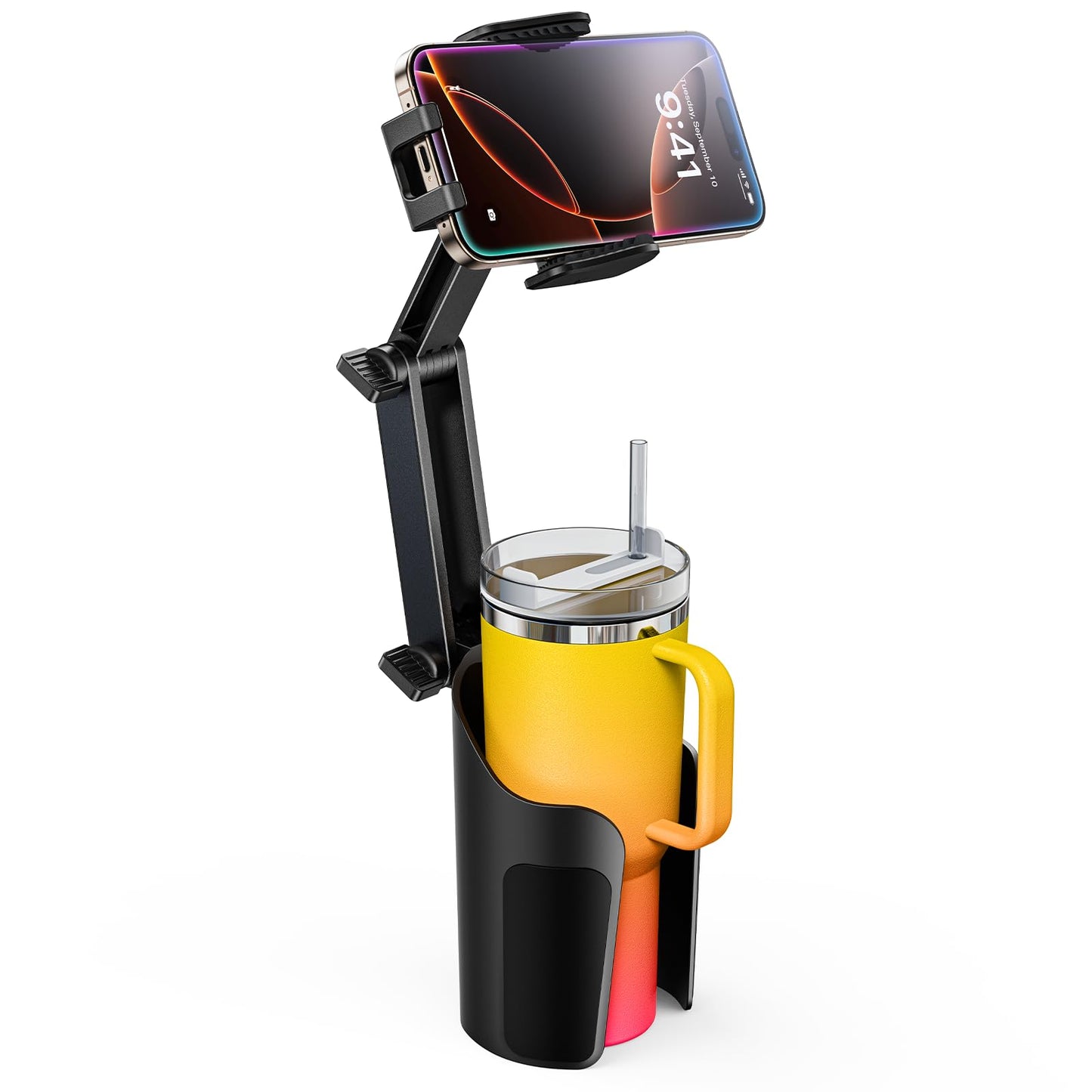 TAZENI 2-in-1 Cup Holder Cell Phone Holder for Your Car Bottle Friendly Cup Cell Phone Holder Mount for Car Height Adjustable Sturdy Fit 4-7 inches Phones