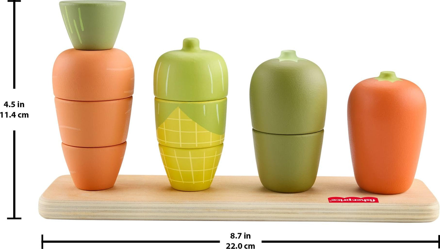 Fisher-Price Wood Toddler Toy Veggie Stacker, Tiny Garden Wooden Sorting & Stacking Activity for Preschool Kids Ages 18+ Months (Amazon Exclusive)