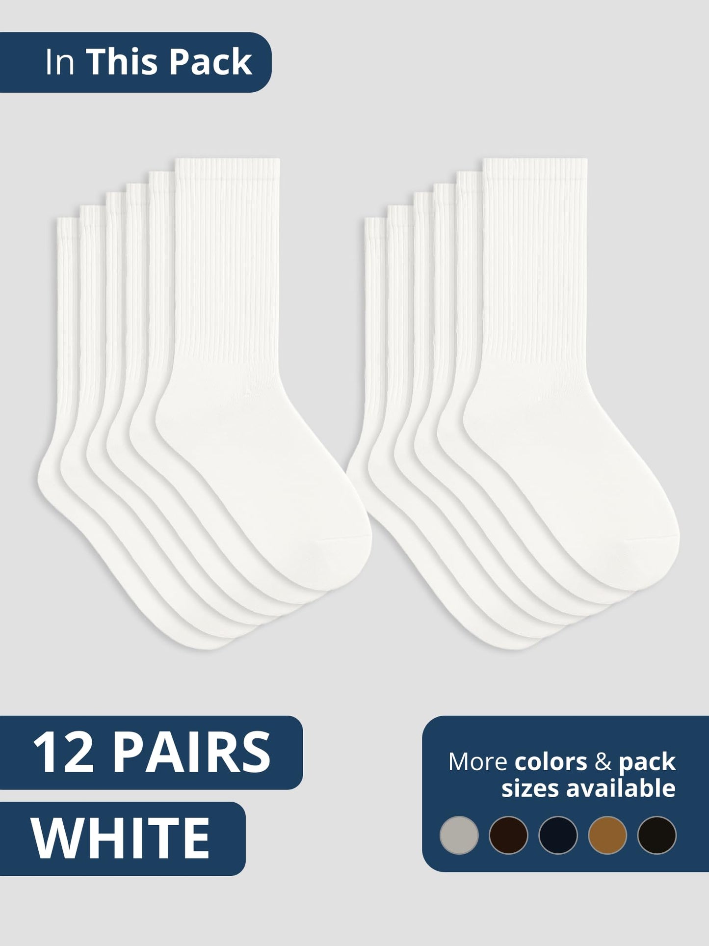 Special Essentials Diabetic Socks for Men & Women – 12 Pairs of Non-Binding Extra Wide Top Cotton Neuropathy Socks – Crew Length, White, 13-15