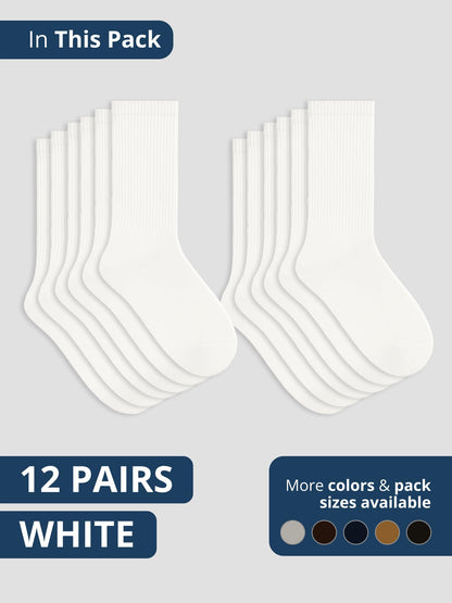 Special Essentials Diabetic Socks for Men & Women – 12 Pairs of Non-Binding Extra Wide Top Cotton Neuropathy Socks – Crew Length, White, 13-15