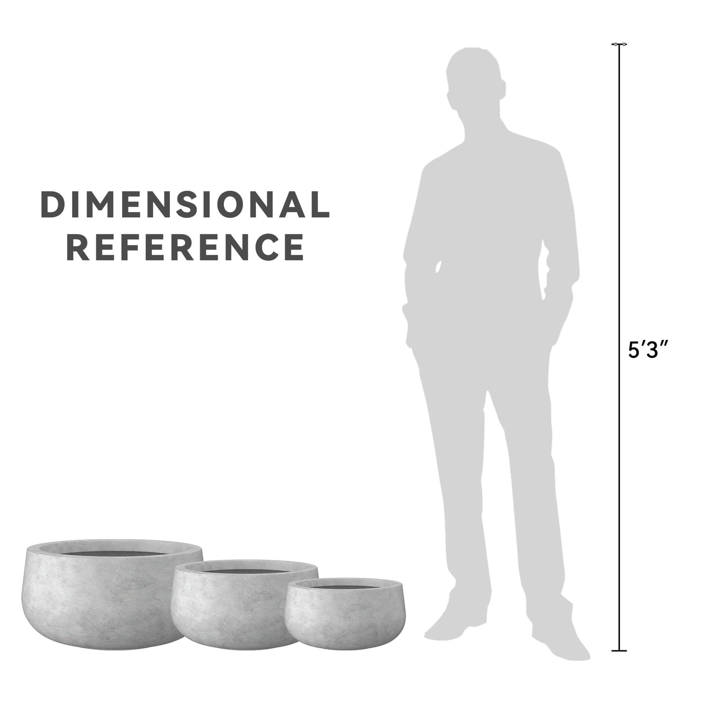 Kante 19.6",15.7",11.8" Dia Round Concrete Planters Set of 3, Outdoor Indoor Garden Plant Pots with Drainage Hole and Rubber Plug, Modern Curvaceous Design, Natural Concrete