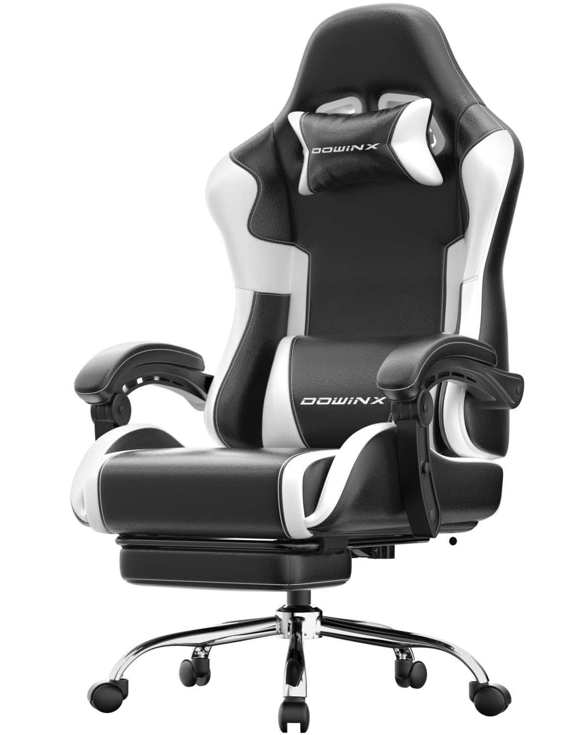 Ergonomic Gaming Chair with Footrest, Heavy Duty 330lbs Office Chair, Massage Lumbar Support, Adjustable Height & Headrest Pillow, Comfortable for Back Pain Relief, Streaming, Long Gaming, White