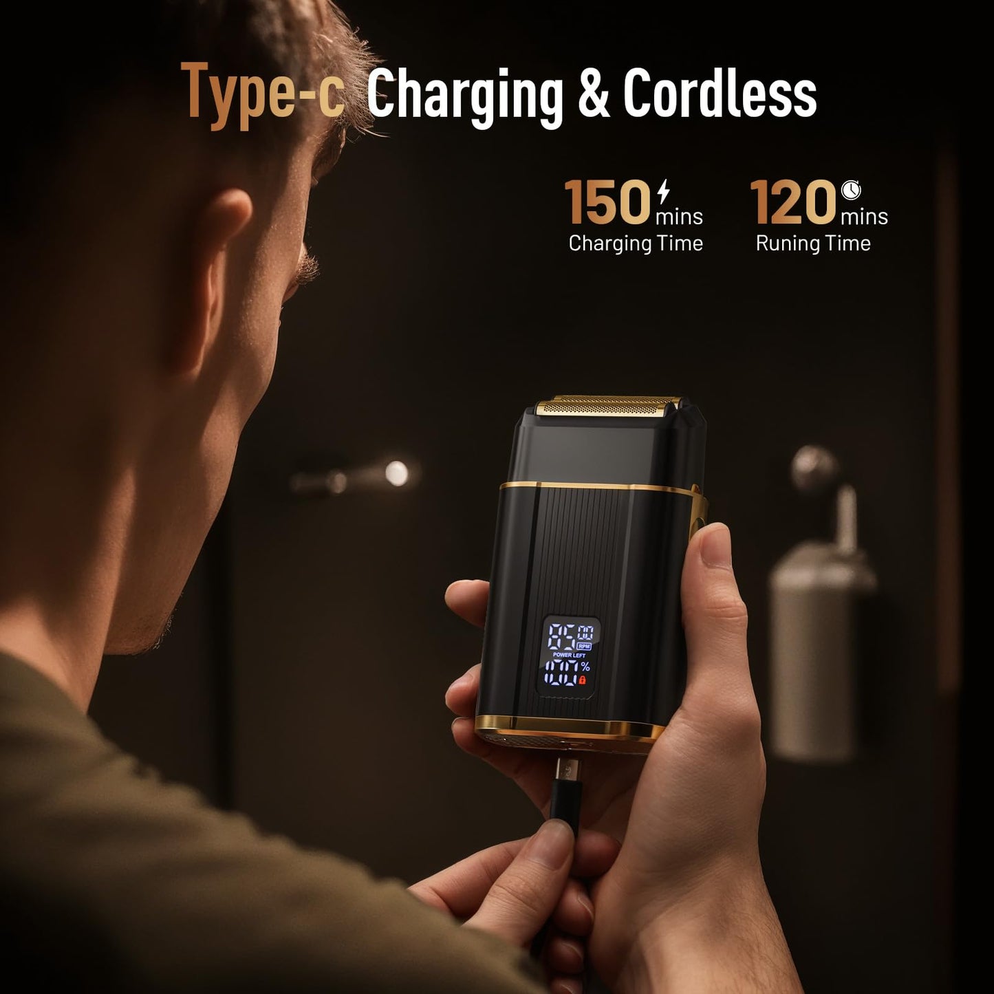 Scrorui Professional Foil Shaver for Men: Cordless Electric Razor with High-Speed Dual Blades, Rechargeable USB-C, IPX6 Waterproof & Travel-Friendly/Home Use