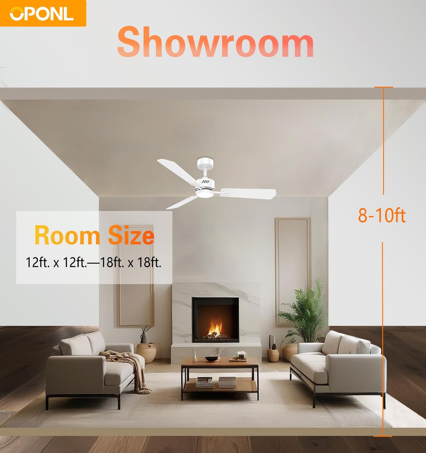OPONL White Ceiling Fan with Light 52inch, Low Profile, Remote Control, Downrod Mount, Noiseless, Reversible, 6CCT, Dimmable, 6 speeds, Timeable, Ceiling Fans with Lights for Living Room, MDF