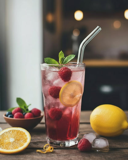 18-Pack Glass Straws, Reusable Clear Glass Drinking Straws Set, 8.5 Inch x 10mm - Includes 8 Straight and 6 Bent with 4 Straw Cleaner Brush, Perfect for Smoothies, Milkshakes, Juice, Tea