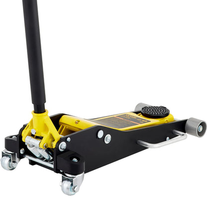 VEVOR 3 Ton Low Profile , Aluminum and Steel Racing Floor Jack with Dual Pistons Quick Lift Pump for Sport Utility Vehicle, Lifting Range 3-6/11"-19-11/16", yellow,black