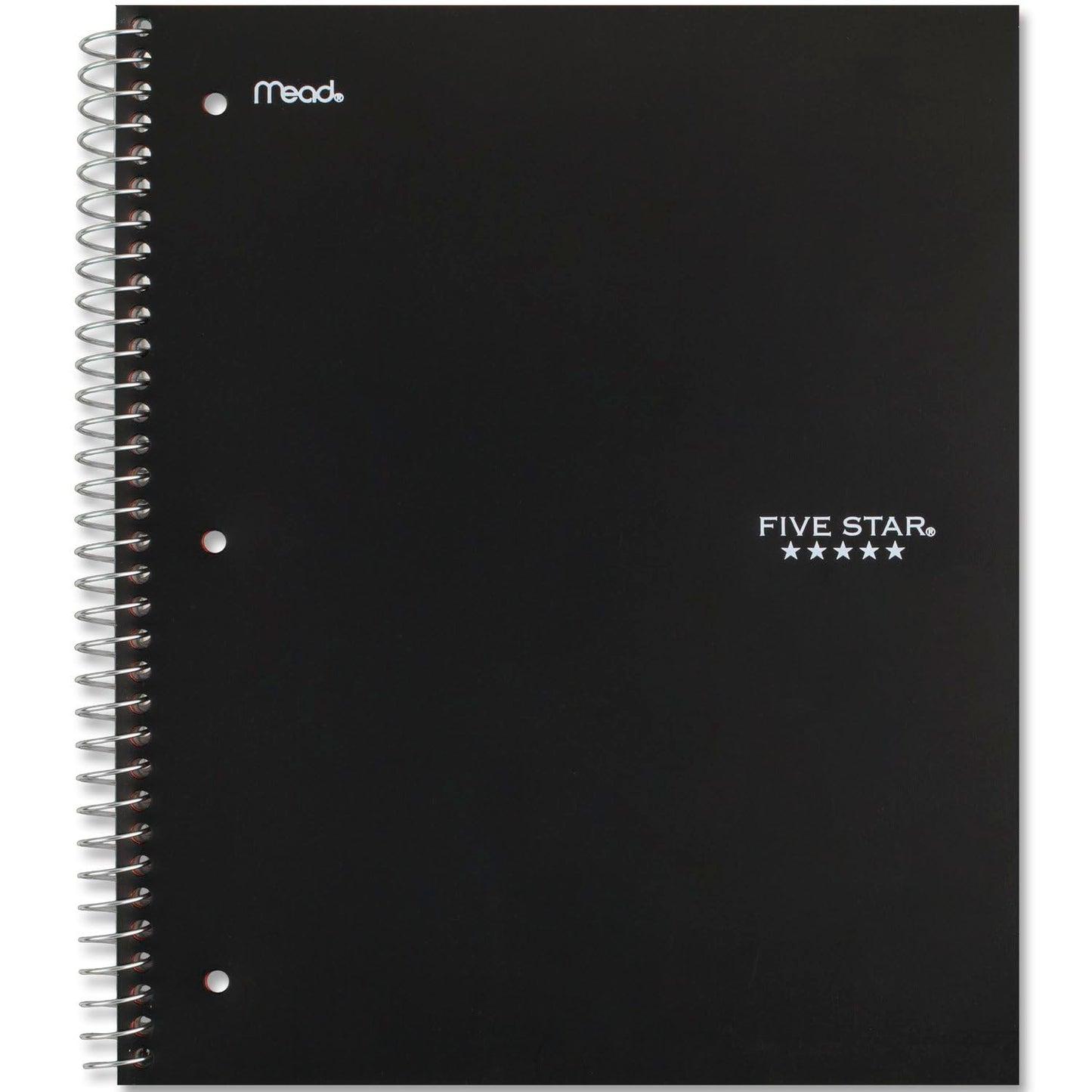 Five Star Spiral Notebook, 5 Subject, Wide Ruled Paper, Fights Ink Bleed, Water Resistant Cover, 8" x 10-1/2", 200 Sheets, Black (72045)