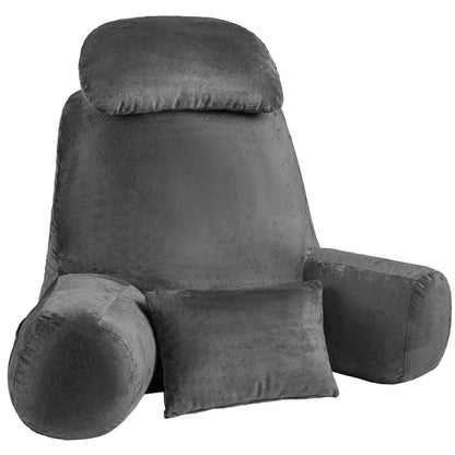NOONTIDE Reading Pillow for Sitting up in Bed and Couch,32" X-Large Back Pillow for Adult & Teens with Soft Adjustable Neck Roll Backrest Pillow,Washable Cover,Watching TV/Gaming/Relaxing(Darkgrey)