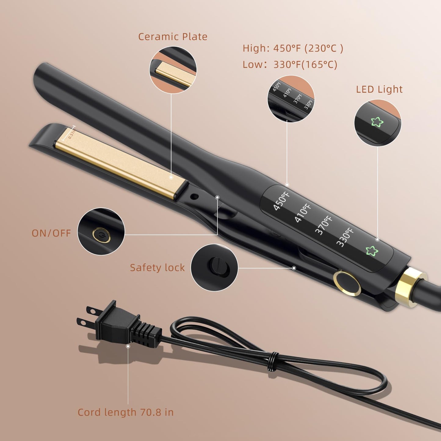 Arhoet Hair Straightener, 1/2 Inch Flat Iron Straightener and Curling Iron 2 in 1, Ceramic Ionic Floating Plates for Less Frizz, 10s Quick Heat Up, Straightener for All Hair Types(Black)