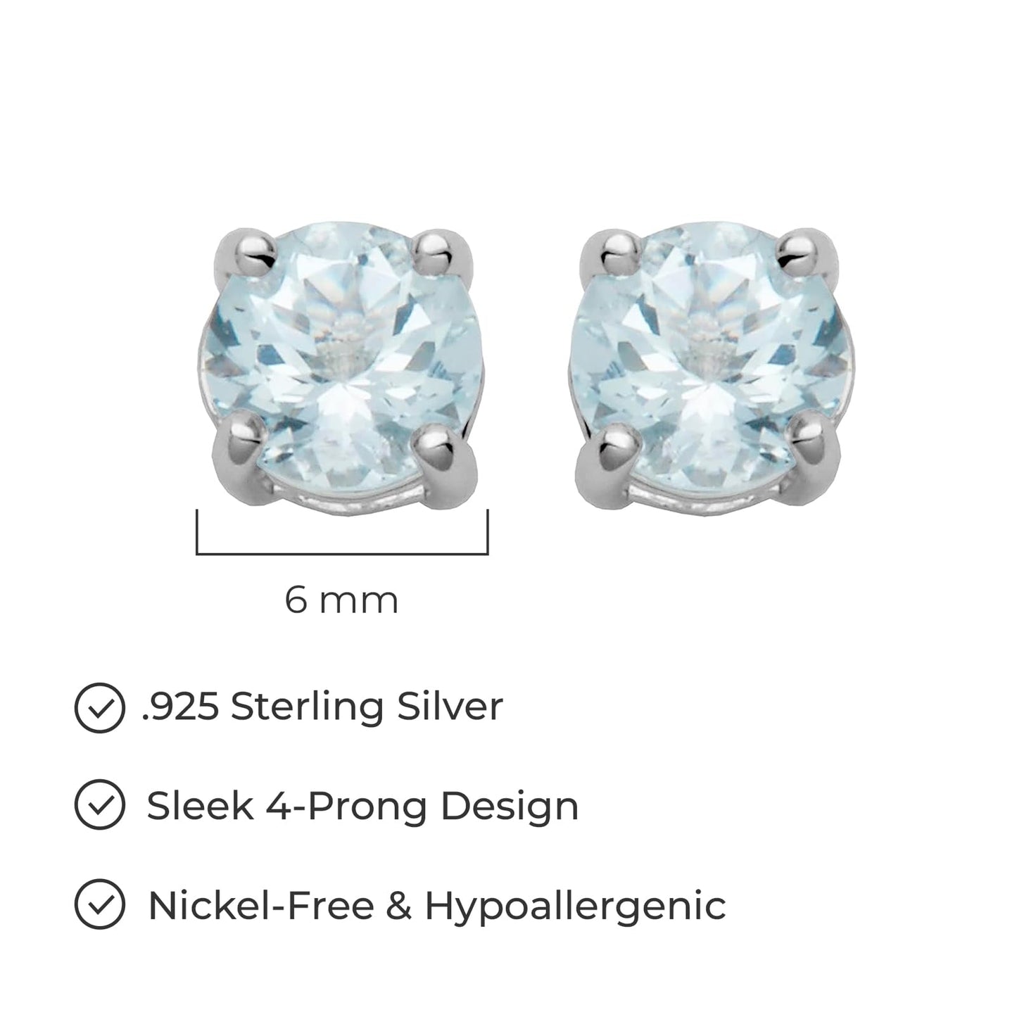 Amazon Essentials Sterling Silver Round Birthstone Stud Earrings
