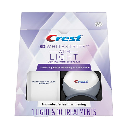 Crest 3D Whitestrips + LED Light – Teeth Whitening Kit, 1 Light + 10 Treatments, Each with 1 Upper/1Lower, 20 Strips – Crest 3DWhite Teeth Whitening Strips