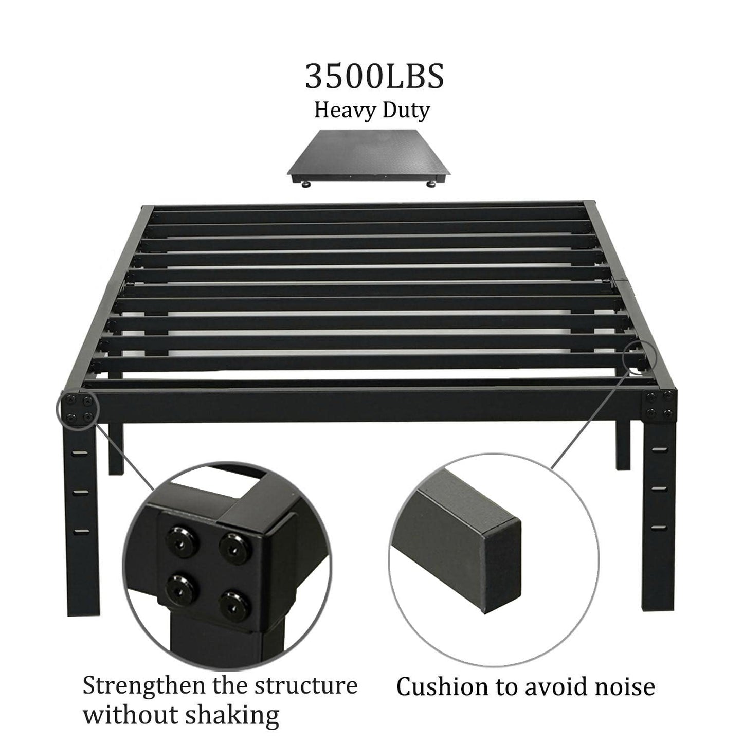 Wulanos Twin XL Bed Frames, Heavy Duty Metal Frame with Steel Slats Support, No Box Spring Needed, 16 Inch High Platform with Storage, Non-Slip and Noise-Free