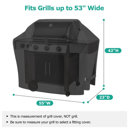 SunPatio Grill Cover 55 Inch, Outdoor Heavy Duty Waterproof Barbecue Gas Cover, UV & Fade Resistant, All Weather Protection Compatible for Weber Charbroil Nexgrill Kenmore Grills and More, Black