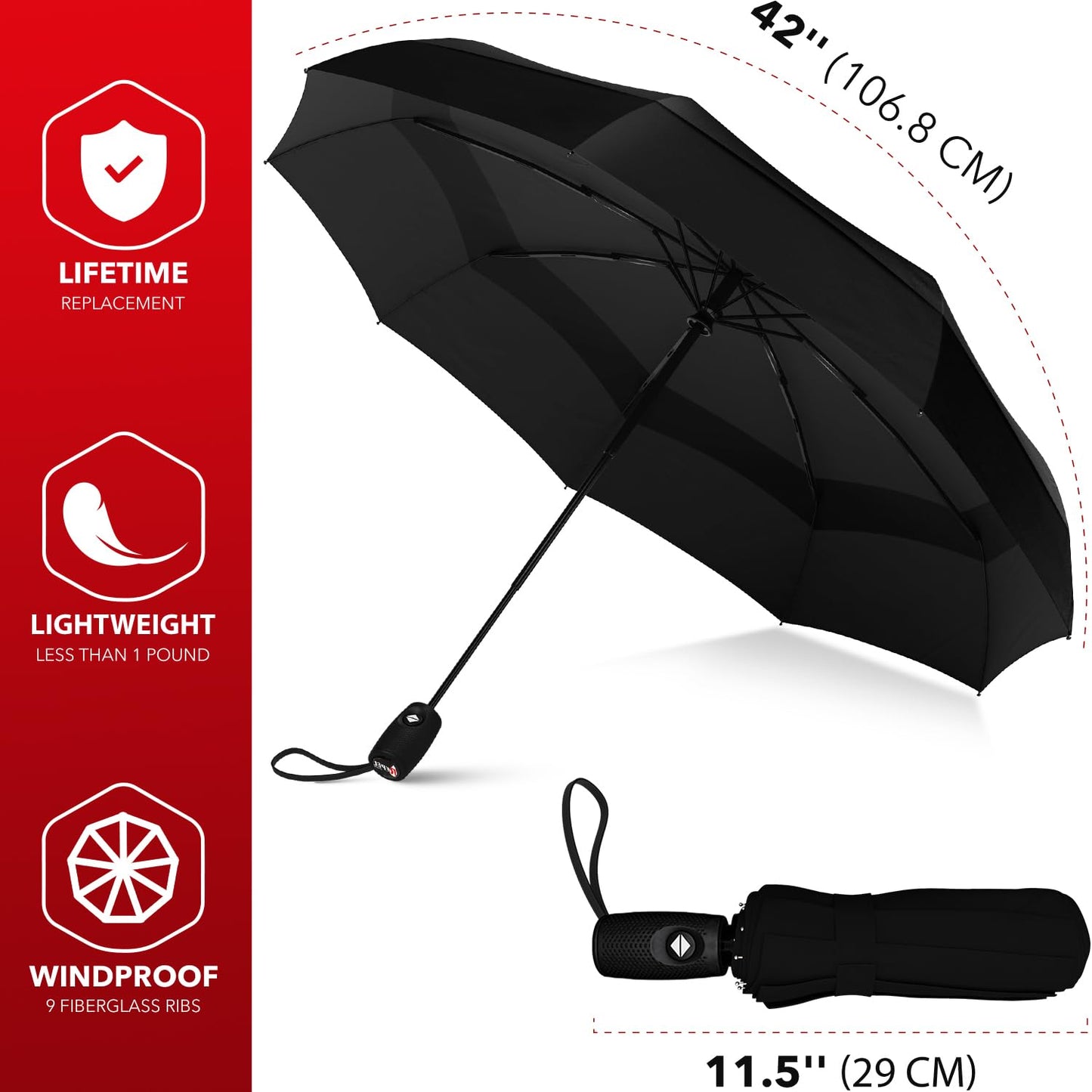 Repel Umbrella Windproof Travel Umbrellas for Rain - Easy Auto Open Close, Durable & Compact Umbrella, Strong Fiberglass Frame, Waterproof Canopy - Backpack, Purse, Portable Umbrella for Travel