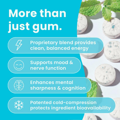 Neuro Energy & Focus Gum - 40mg Natural Caffeine Gum & Nootropic Energy Supplement with L-Theanine & B Vitamins - Sugar Free, Vegan - Peppermint, 90ct