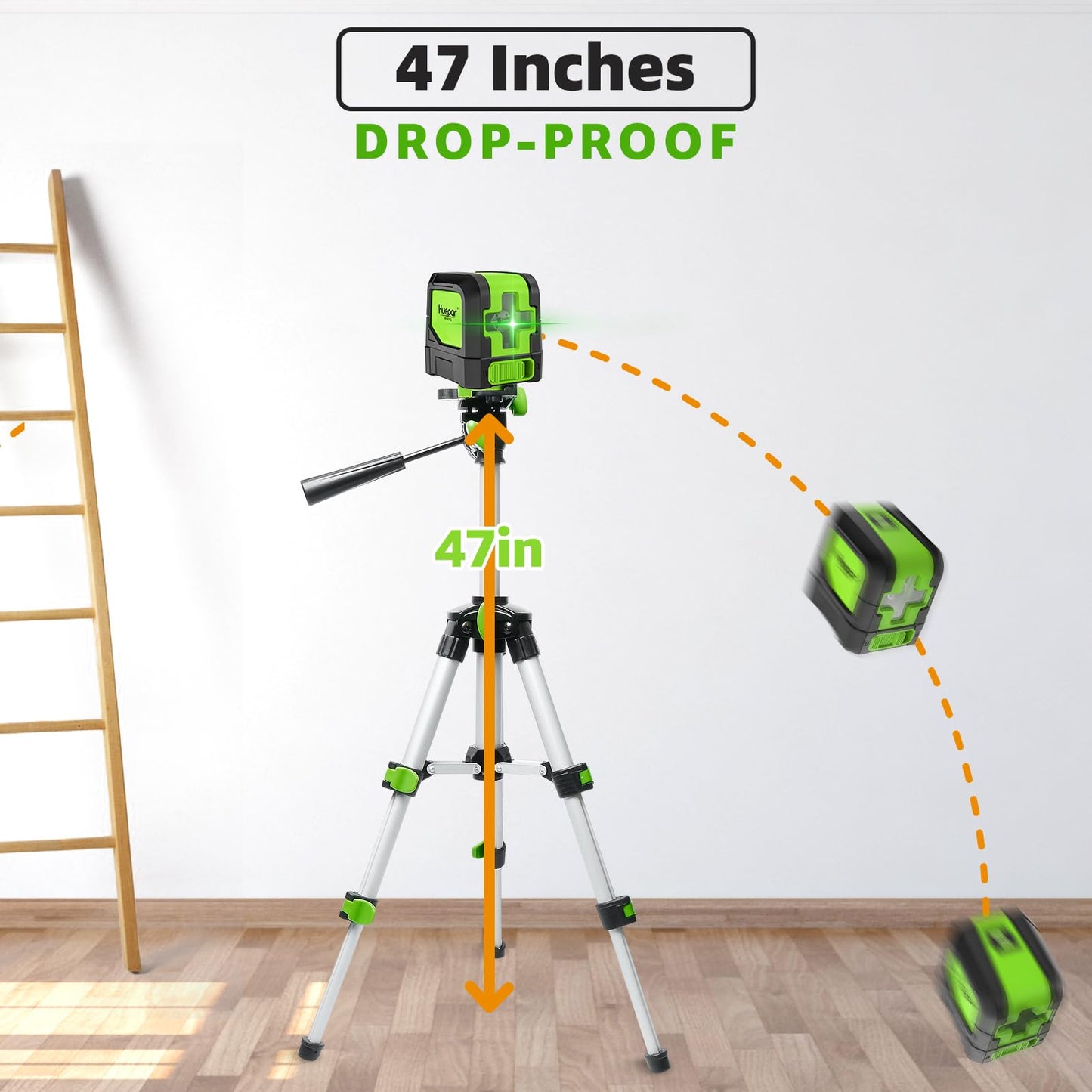 HUEPAR Laser Level Classic, 100ft Self Leveling Green Cross Line Laser for Picture Hanging, Tile, Decoration & DIY Indoor Construction – 360° Magnetic Base & Battery Included