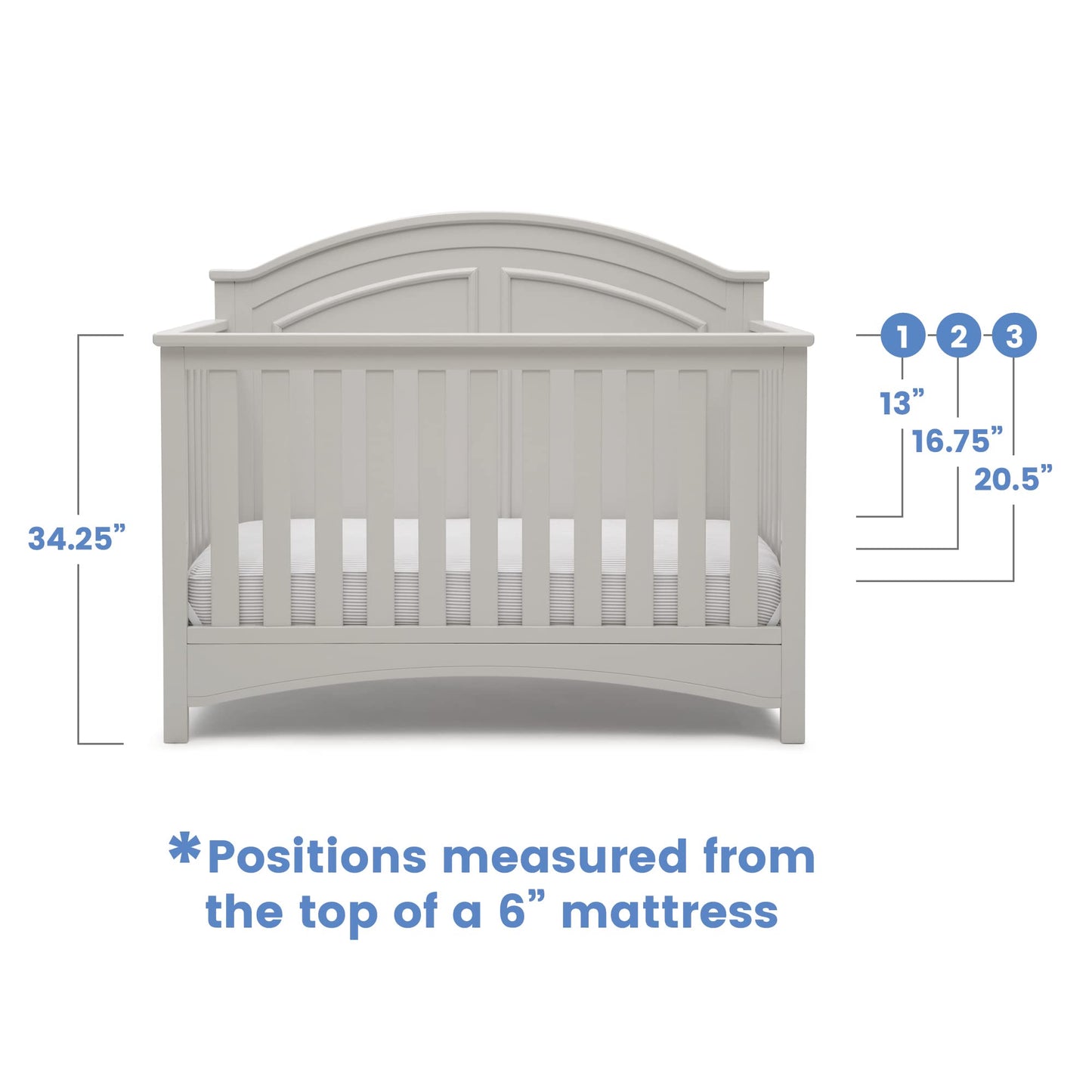 Delta Children Perry 6-in-1 Convertible Crib - Greenguard Gold Certified, Moonstruck Grey