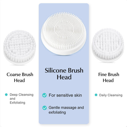 COSLUS Powered Facial Cleansing Brush: Rechargeable Electric Face Cleanser for Sensitive & Acne-Prone Skin, 3 Brush Heads, 3 Speeds, 2-Direction Rotation, for Men Women IPX7, Deep Cleaning Blue