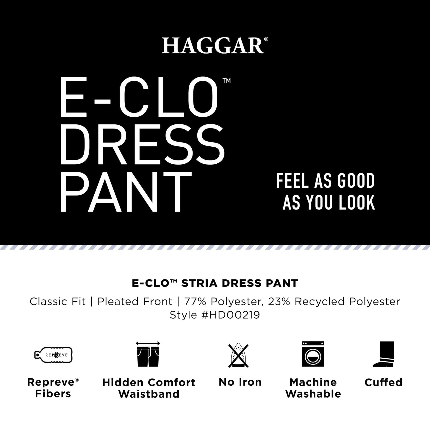 Haggar Men's Eclo Stria Expandable-Waist Pleat-Front Dress Pant Black 36x31