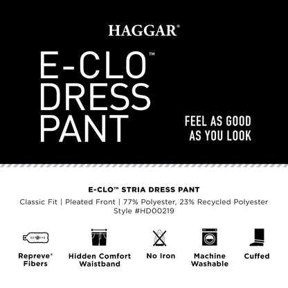 Haggar Men's Eclo Stria Expandable-Waist Pleat-Front Dress Pant Black 36x31