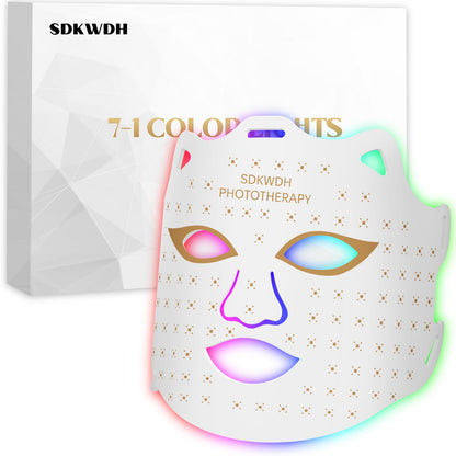 SDKWDH Red Light Therapy for Face, 7 Colors LED Face Mask Light Therapy At Home, Led Face Mask Light Therapy, White