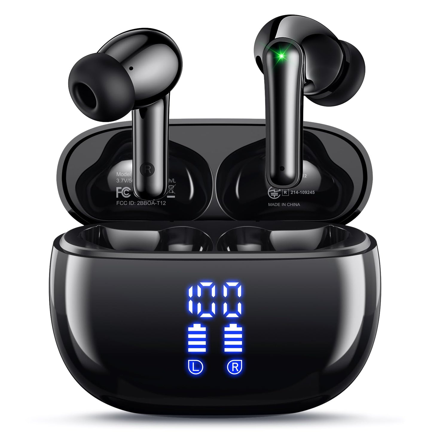 HUIFU Wireless Earbuds Bluetooth Headphones, Ear Buds with Deep Bass, 40H Long Playtime, LED Power Display, IP7 in Ear Earphone with Mic for iPhone Android Phone Sports Workout, Black