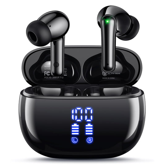 HUIFU Wireless Earbuds Bluetooth Headphones, Ear Buds with Deep Bass, 40H Long Playtime, LED Power Display, IP7 in Ear Earphone with Mic for iPhone Android Phone Sports Workout, Black