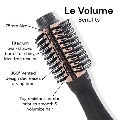 L'ANGE HAIR Le Volume 2-in-1 Titanium Blow Dryer Brush | Hot Air Brush in One with Oval Barrel | Hair Styler for Smooth, Frizz-Free Results for All Hair Types (Black - 75 mm)