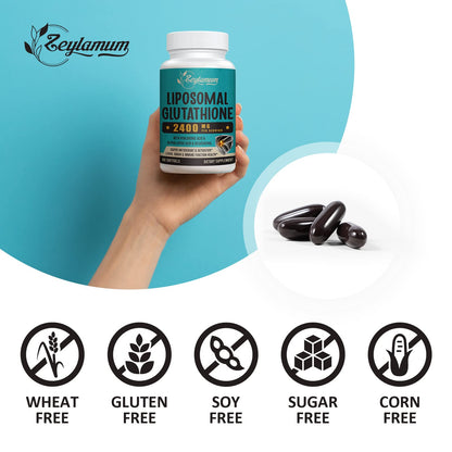 Zeylamum 2400 MG Liposomal Glutathione Softgels, Max Absorption, Active Form L-Glutathione Reduced (GSH), with Hyaluronic Acid, Resveratrol, Master Antioxidants for Brain, Immune System, 120 Softgels