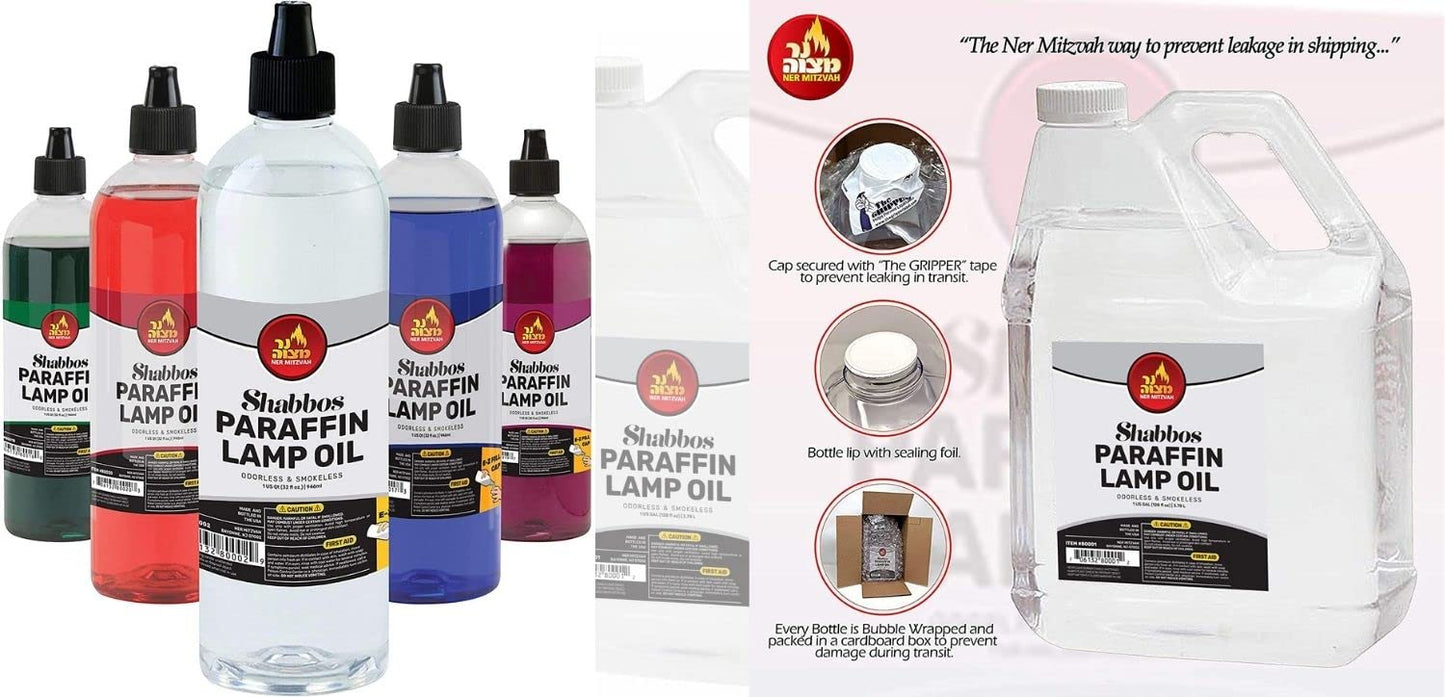 1 Gallon Paraffin Lamp Oil - Clear Smokeless, Odorless, Clean Burning Fuel for Indoor and Outdoor Use - Shabbos Lamp Oil, by Ner Mitzvah