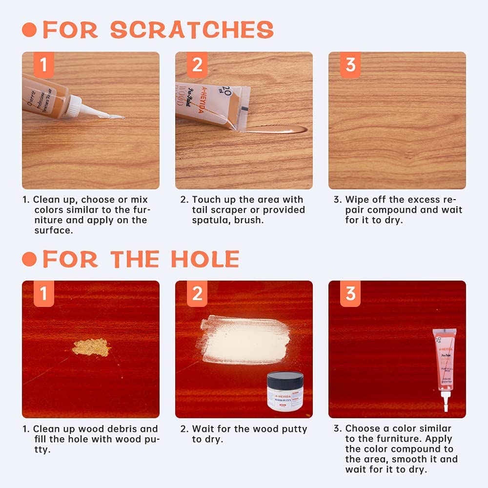 Wood Furniture Repair Kit - 18 Colors Wood Filler Hardwood Laminate Vinyl Floor Repair Kit Wood Putty Cabinet Touch Up Kit - Cover Scratches, Stains, Holes for Table, Door, Veneer, Cherry, Walnut