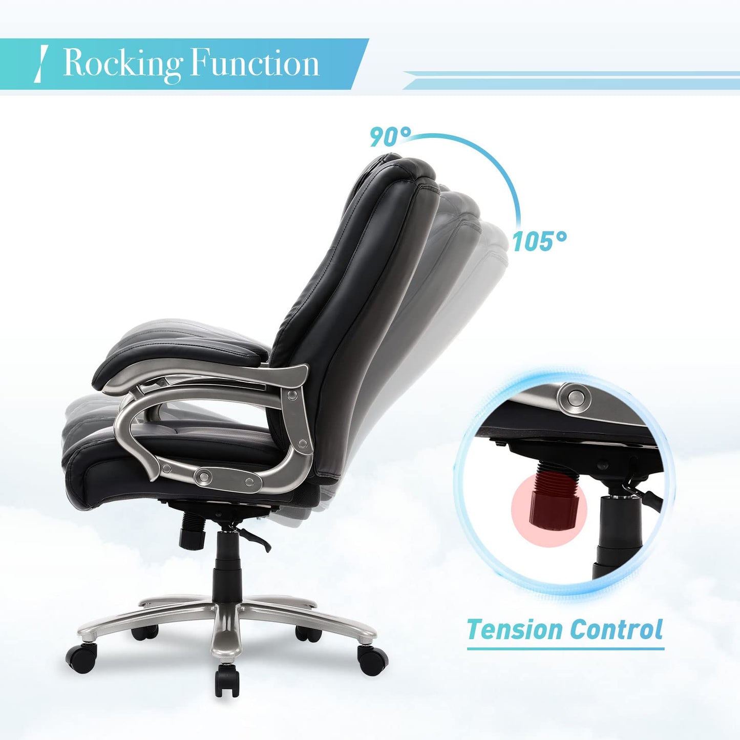 COLAMY Big & Tall Office Chair 400lbs Wide Seat- High Back PU Leather Executive Computer Desk Chair for Heavy People, Large Office Chair with Metal Base & Ergonomic Back Support- Black