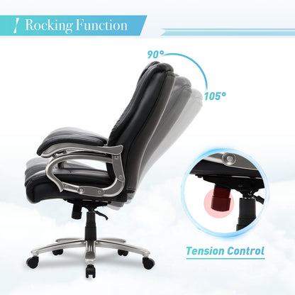 COLAMY Big & Tall Office Chair 400lbs Wide Seat- High Back PU Leather Executive Computer Desk Chair for Heavy People, Large Office Chair with Metal Base & Ergonomic Back Support- Black