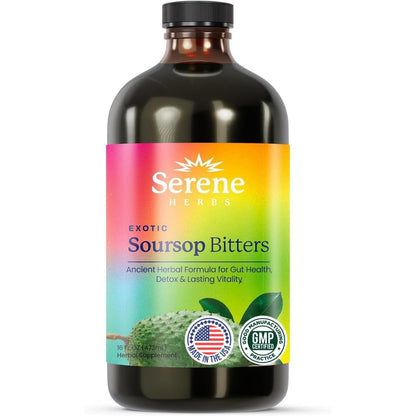 Serene Herbs - Soursop Bitters Liquid - Organic Herbal Sour SOP Guanabana Detox with Black Seed, Moringa & Ginger - Supports Digestive Wellness & Immune Function - 16 fl oz