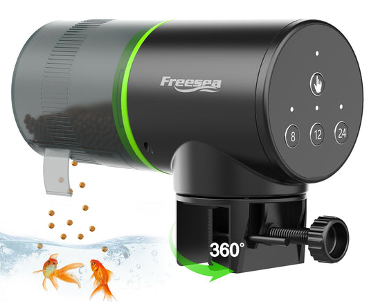 FREESEA Automatic Fish Feeder for Aquarium: Auto Fish Food Dispenser with Timer for Small Tank Betta Turtle - Battery Vacation Self Feeding for Flakes