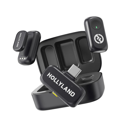 Hollyland Lark A1 Wireless Microphone for iPhone 17/16/15 & Android, 48kHz/24-bit, 3-Level Intelligent Noise Cancel, Mini Mic for YouTube, Podcast, Vlogging (Black, 2TX + USB-C RX + Charging Case)