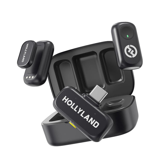 Hollyland Lark A1 Wireless Microphone for iPhone 17/16/15 & Android, 48kHz/24-bit, 3-Level Intelligent Noise Cancel, Mini Mic for YouTube, Podcast, Vlogging (Black, 2TX + USB-C RX + Charging Case)