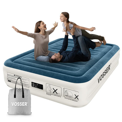 VOSSER Queen Air Mattress with Built-in Pump,Fast & Easy Inflation/Deflation Inflatable Mattress, Foldable Blow Up Mattress with Storage Bag, Inflatable Bed for Home, Camping & Guests