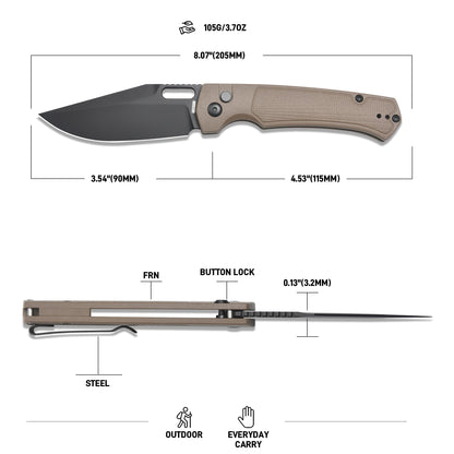 ARTISANCUTLERY REVEL Pocket Knife for Men, 3.54'' AR-RPM9 Steel Blade Folding Knife with Pocket Clip for Men Women Camping Hiking(1867P Brown)