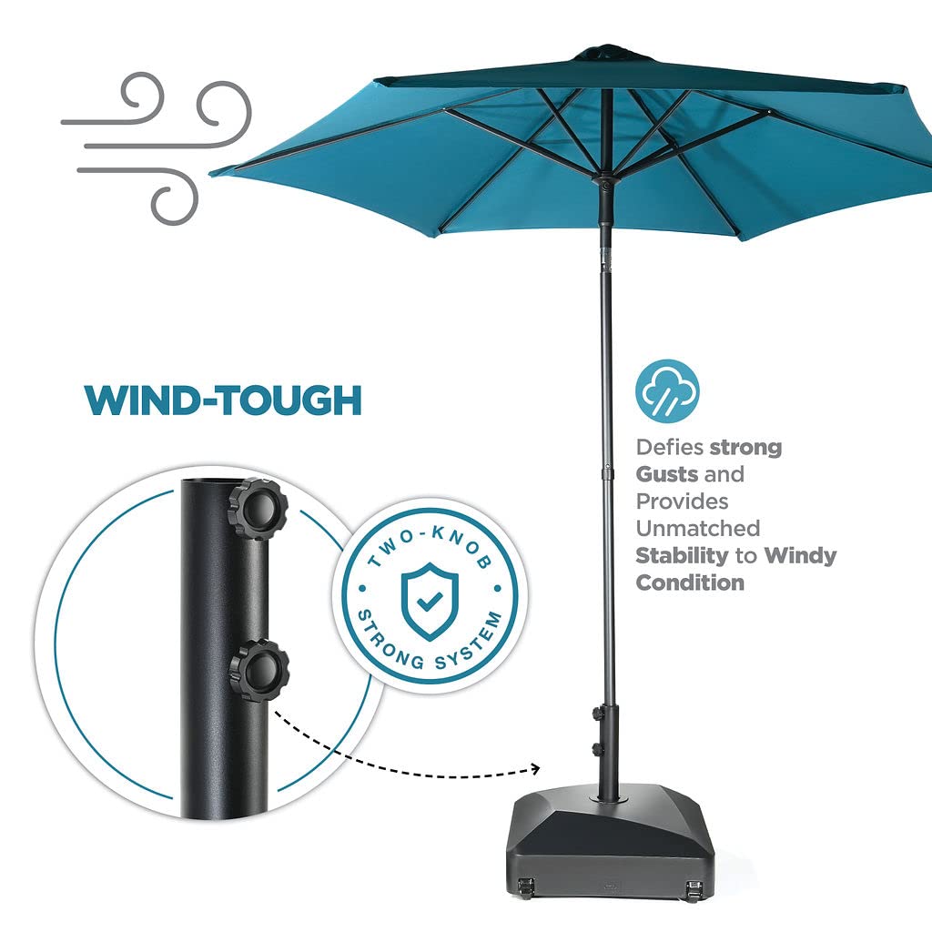 maple99 Umbrella Base - Fillable Umbrella Pole Holder 2 Knobs, with Heavy Duty Windproof Design for Patio, Deck, Poolside, Garden. 4 Wheels, 2 Locks, Holds 125 lbs, Classic Black