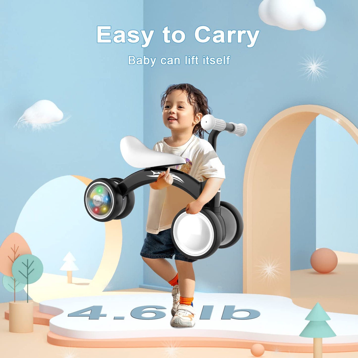 Colorful Lighting Baby Balance Bike Toys for 1-2 Year Old Boy Gifts, 10-36 Month Toddler Balance Bike, No Pedal 4 Silence Wheels&Soft Seat First Riding on Toys, One Year Old Boy Birthday Gifts.