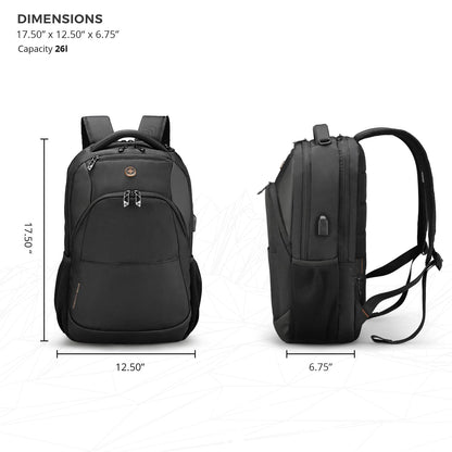 Swissdigital Design Travel Laptop Backpack, College Laptops Backpack with USB Charging Port for Men and Women Fits 16 Inch Notebook, Black | ANDWIL