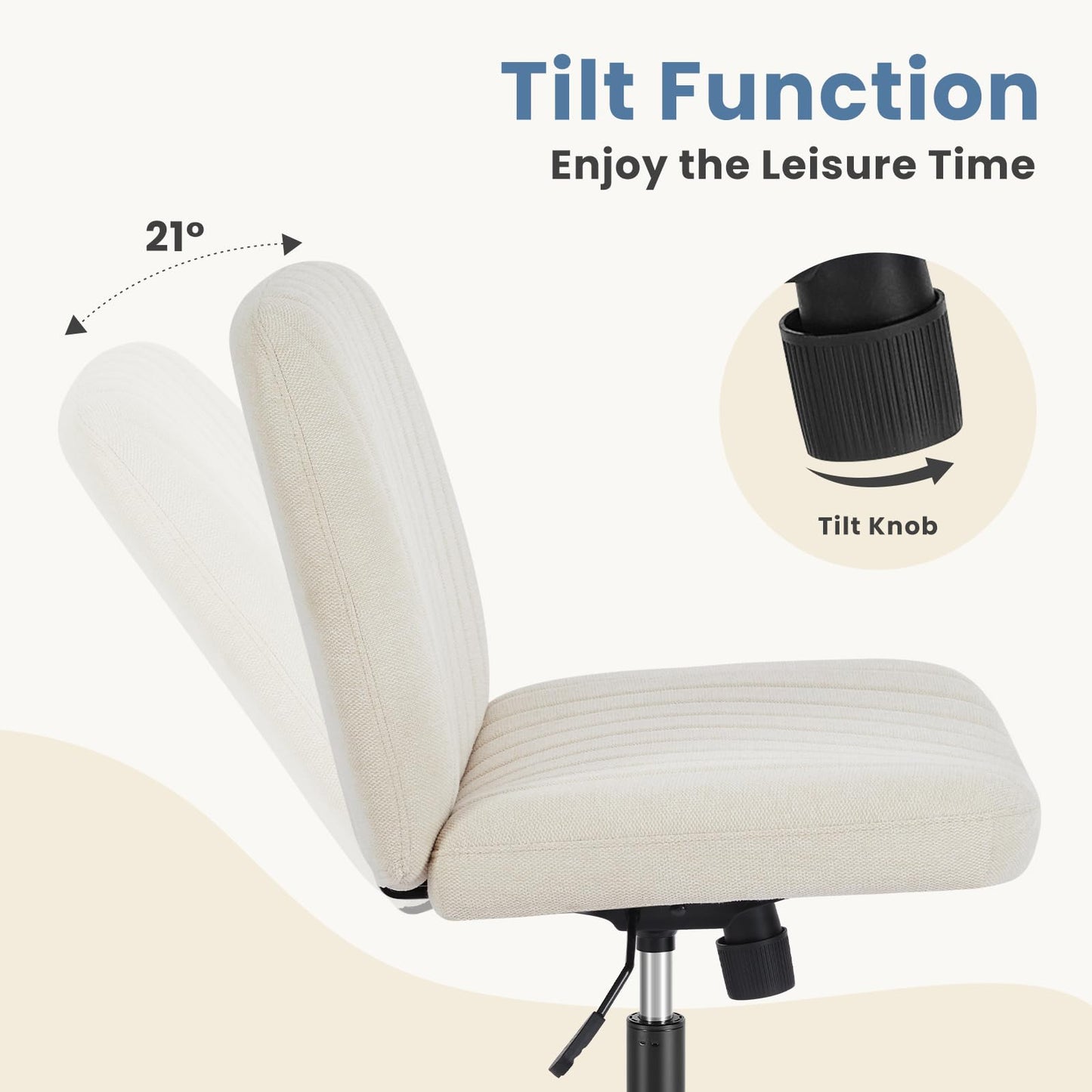 DUMOS Criss Cross Chair Legged Office Wide Comfy Desk Seat, No Wheels Armless Computer Task Seating, Swivel Comfy Vanity Fabric Modern Home Height Adjustable