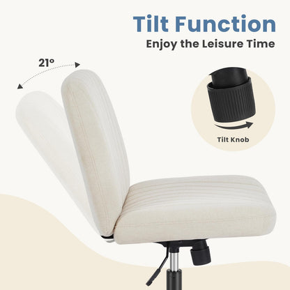 DUMOS Criss Cross Chair Legged Office Wide Comfy Desk Seat, No Wheels Armless Computer Task Seating, Swivel Comfy Vanity Fabric Modern Home Height Adjustable